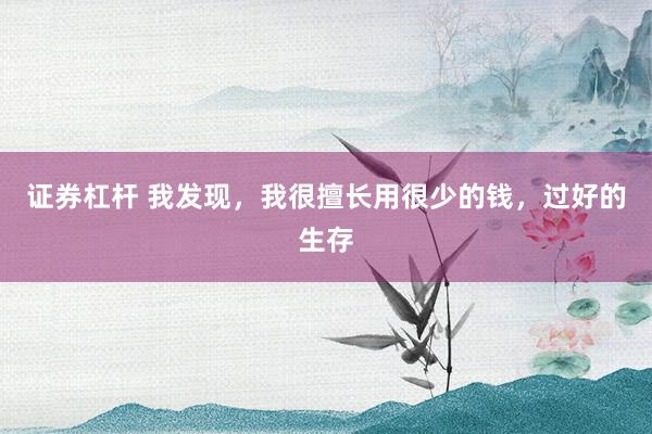 证券杠杆 我发现，我很擅长用很少的钱，过好的生存