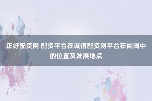 正好配资网 配资平台在诚信配资网平台在阛阓中的位置及发展地点