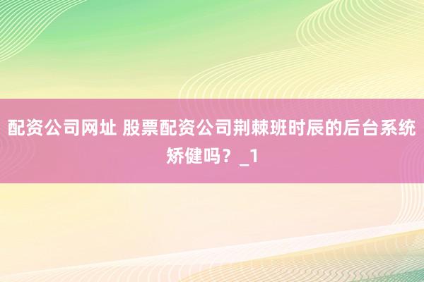 配资公司网址 股票配资公司荆棘班时辰的后台系统矫健吗？_1